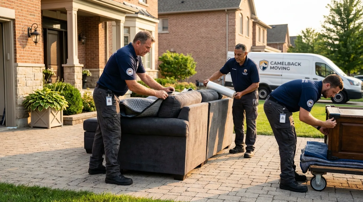 Large estate moving crew wrapping furniture in Gwinn, MI